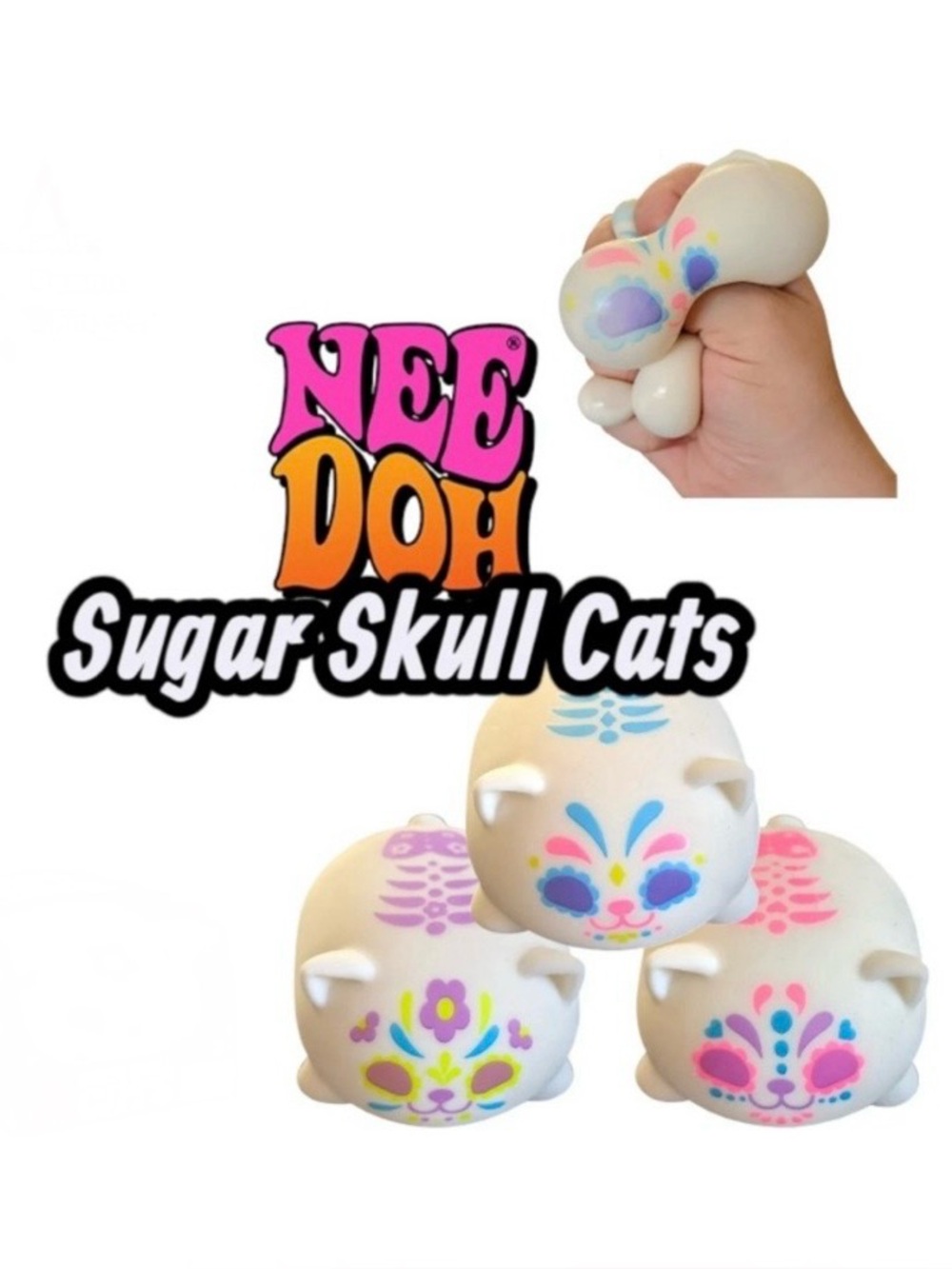 NeeDoh Glow In The Dark Sugar Skull Cats, Blue